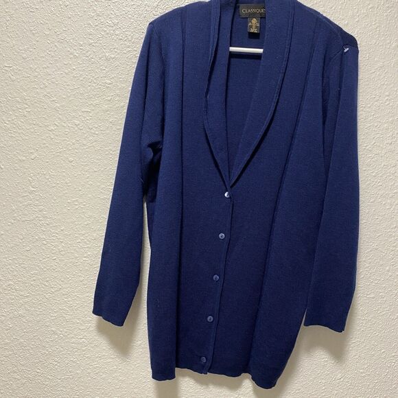 vtg merino wool sweater small classiques navy blue adult made in hong kong tt - Picture 1 of 13